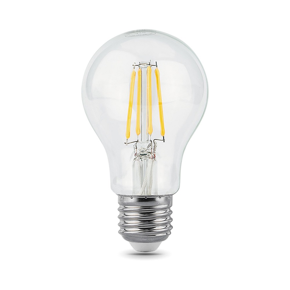 Лампа светодиодная Gauss Black Filament A60 E27 груша 60 мм мощность - 10 Вт, цоколь - E27, световой поток - 930 Лм, цветовая температура - 2700 °К, цвет колбы - белый, цвет свечения - теплый белый, форма - груша