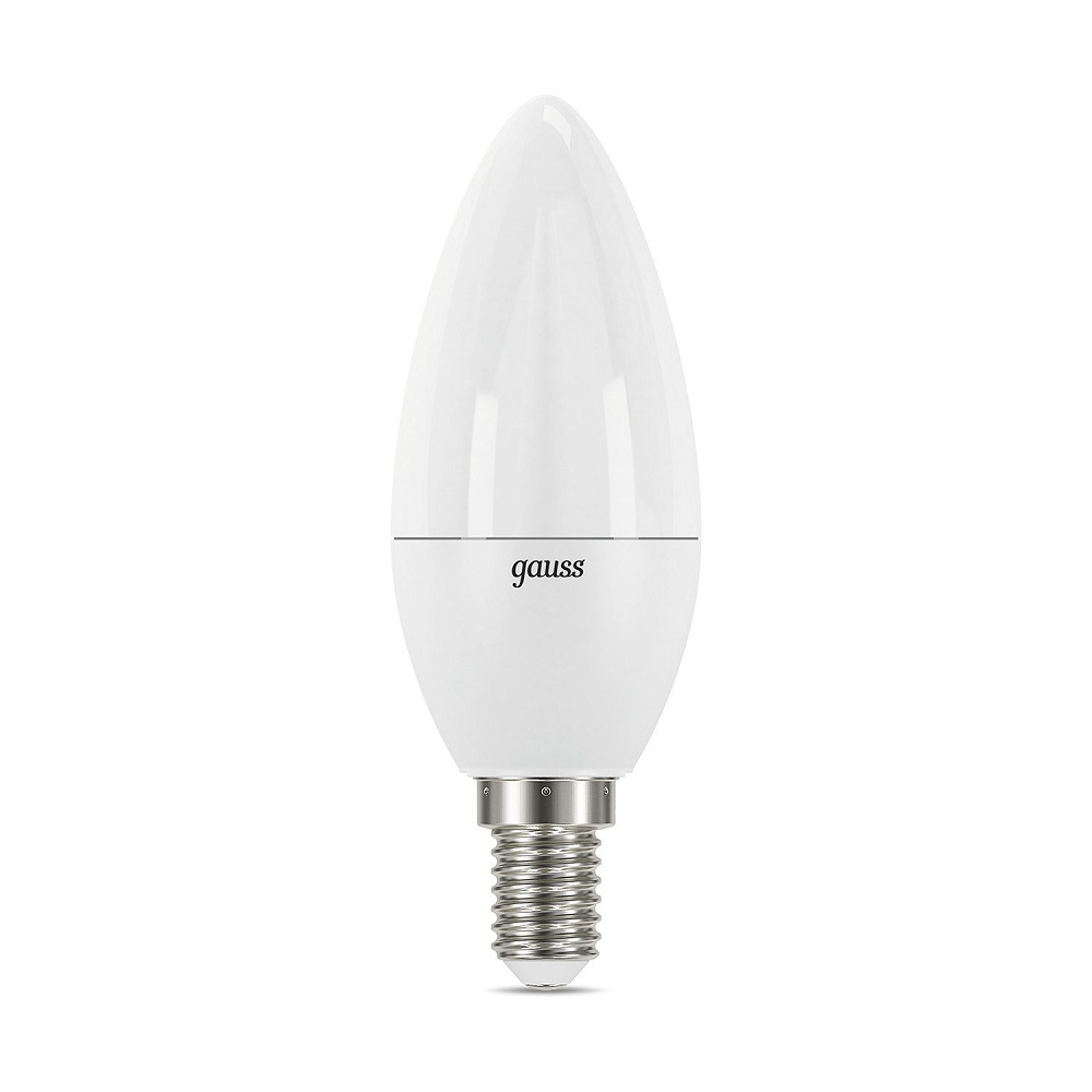 Лампа светодиодная Gauss Black E14 свеча 38 мм мощность - 7 Вт, цоколь - E14, световой поток - 560 Лм, цветовая температура - 3000 °К, цвет колбы - белый, цвет свечения - теплый белый, форма - свеча
