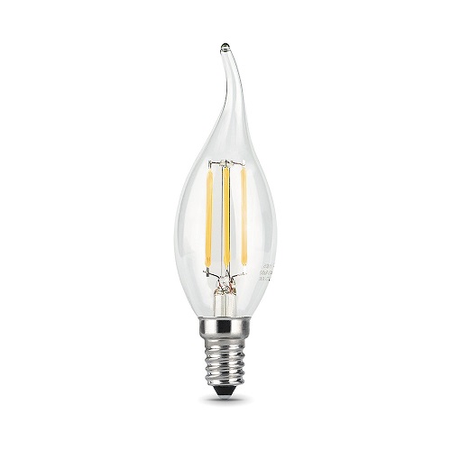 Лампы светодиодные Gauss Black Filament E14 свеча на ветру 35 мм мощность - 7 Вт, цоколь - E14, световой поток - 550-580 Лм, цветовая температура - 2700-4100 °К, форма - свеча на ветру