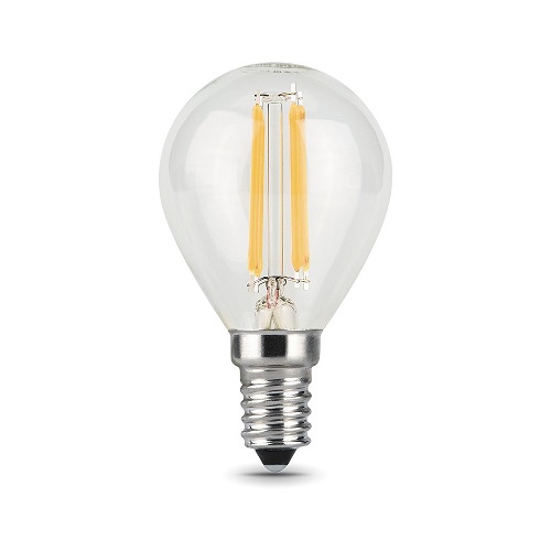 Лампы светодиодные Gauss Black Filament P45 E14 шар 45 мм мощность - 7 Вт, цоколь - E14, световой поток - 580 Лм, цветовая температура - 4100 °К, форма - шарообразная