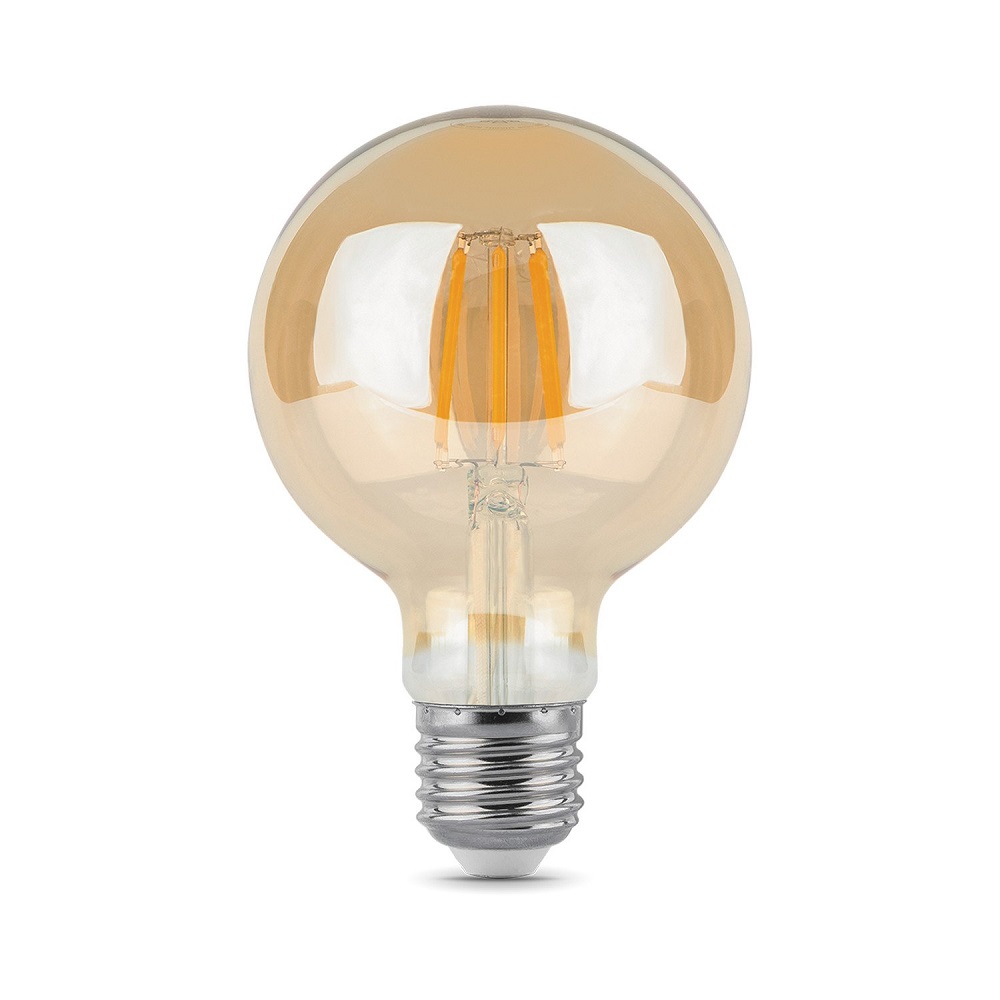Лампа светодиодная Gauss Black Filament G95 E27 шар 95 мм мощность - 6 Вт, цоколь - E27, световой поток - 550 Лм, цветовая температура - 2400 °К, цвет колбы - желтый, цвет свечения - теплый белый, форма - шарообразная