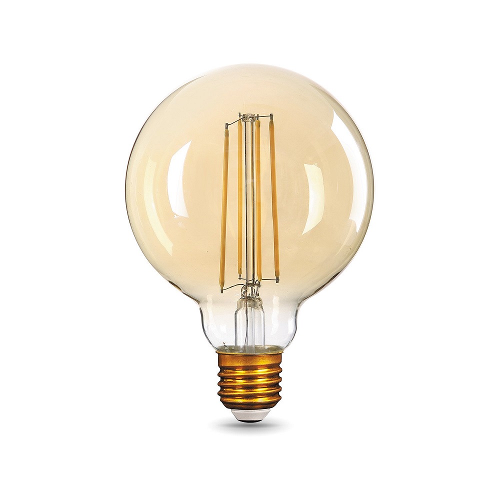 Лампа светодиодная Gauss Black Filament G95 E27 шар 95 мм мощность - 8 Вт, цоколь - E27, световой поток - 740 Лм, цветовая температура - 2400 °К, цвет колбы - желтый, цвет свечения - теплый белый, форма - шарообразная