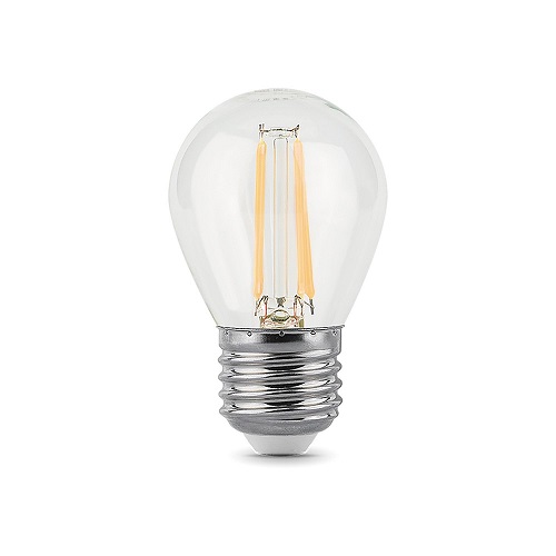 Лампы светодиодные Gauss Black Filament P45 E27 шар 45 мм мощность - 7 Вт, цоколь - E27, световой поток - 550-580 Лм, цветовая температура - 2700-4100 °К, форма - шарообразная