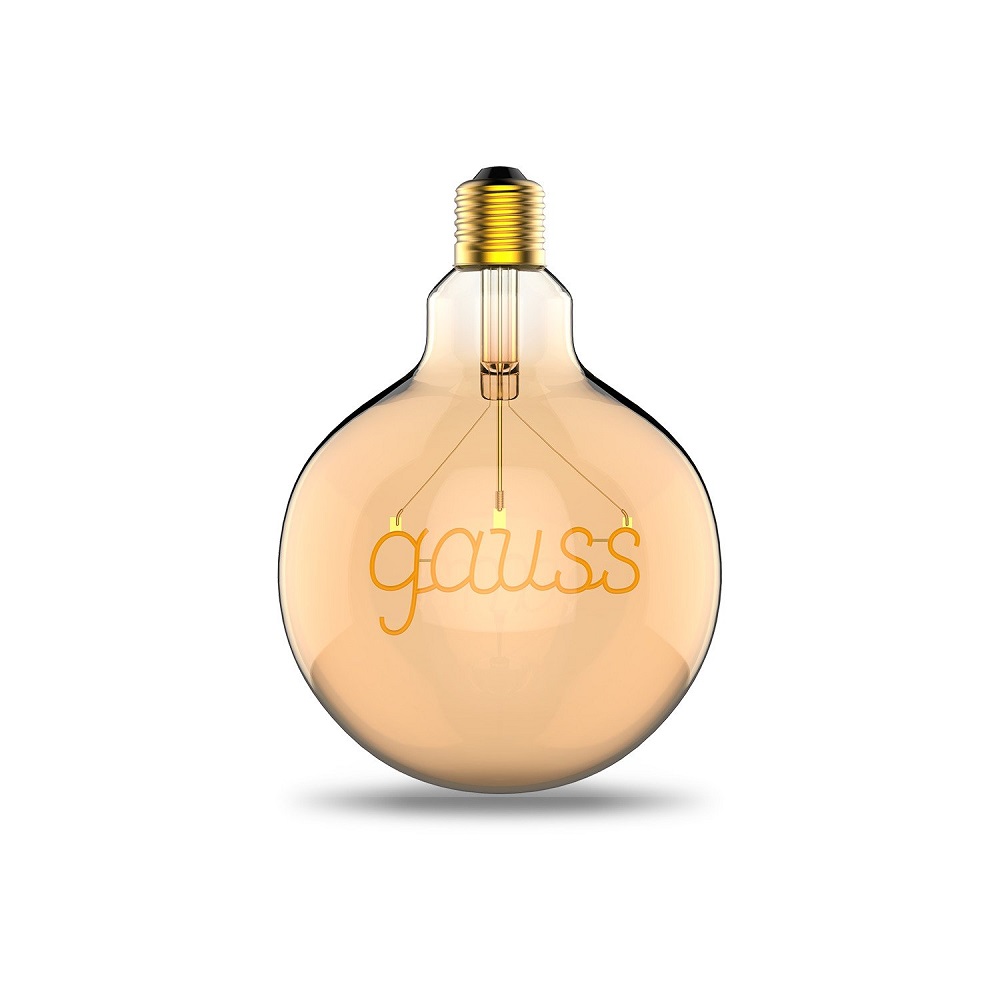 Лампа светодиодная Gauss Black Filament G125 E27 шар золотистая 125 мм мощность - 2.5 Вт, цоколь - E27, световой поток - 200 лм, цветовая температура - 2000 °К, Gauss LED, цвет свечения - теплый белый, форма - шарообразная