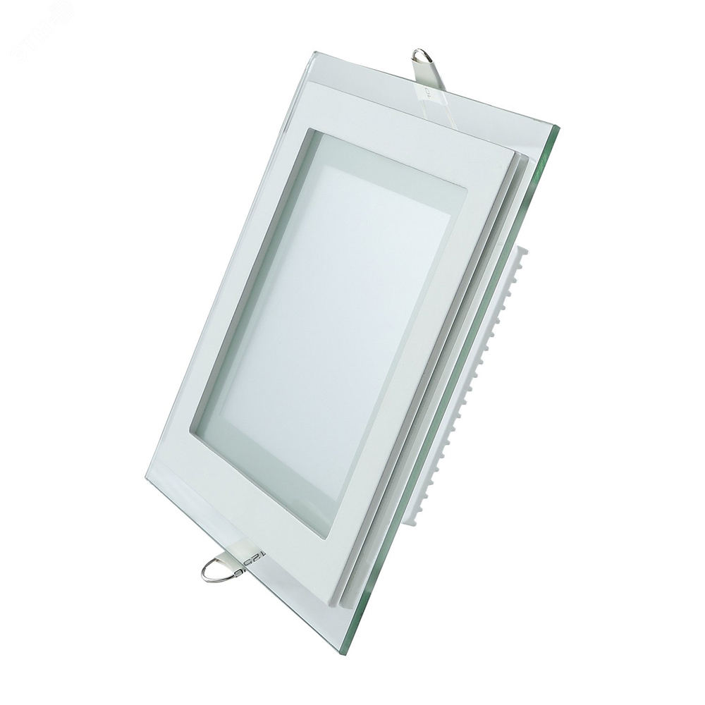 Светильник светодиодный Gauss Glass 12 Вт с декоративным стеклом, встраиваемый, цветовая температура 3000 °К, световой поток 900 лм, IP20, форма квадрат, материал корпуса - алюминий, цвет - белый