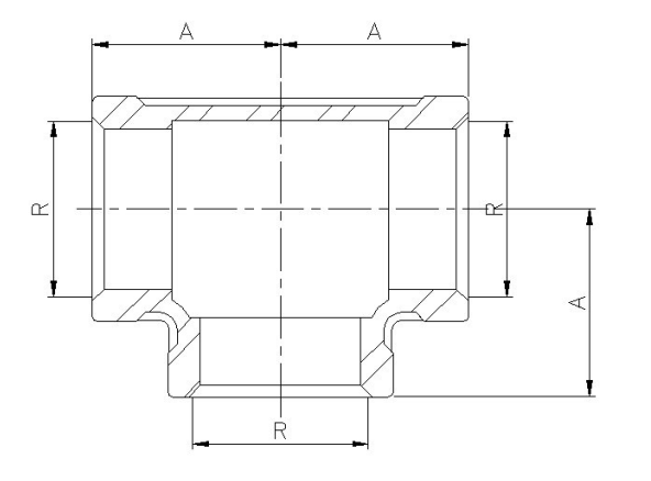 Тройник равнопроходной GENEBRE 0130 04, 1/2″ Ду15, Ру20, 90 град, корпус - AISI316 (CF8M), внутренняя резьба