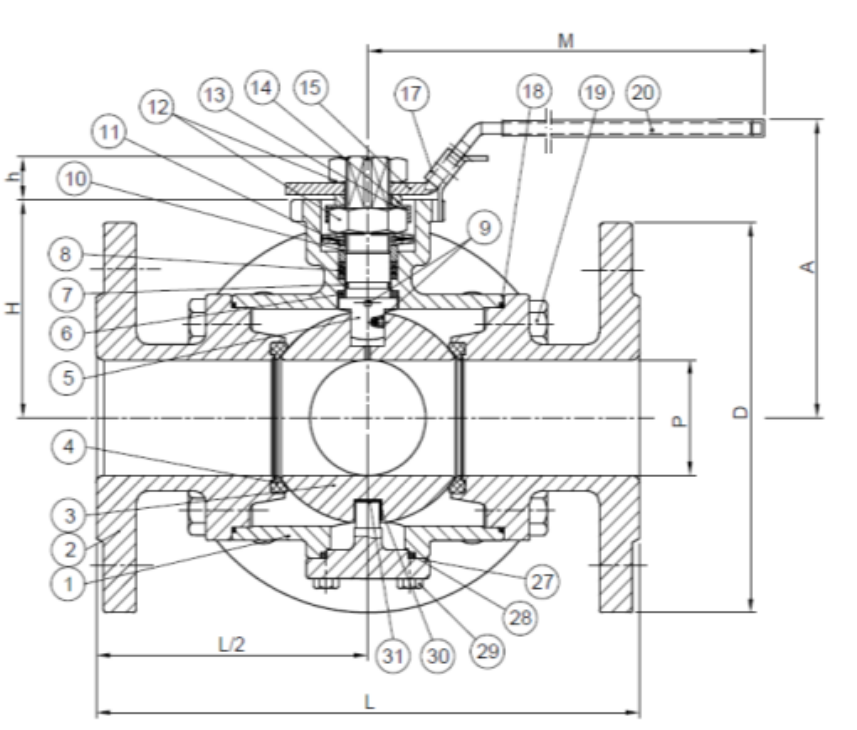 Кран шаровой трехходовой GENEBRE 2540E 09 Ду50 Ру40, стальной, уплотнение - PTFE, фланцевый, полнопроходной L-тип, ISO 5211, рукоятка-рычаг