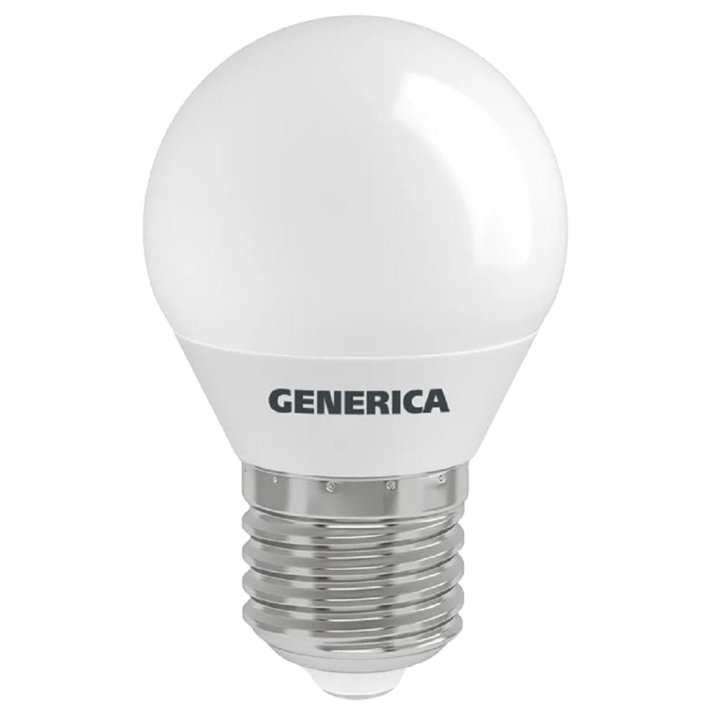 Лампа светодиодная GENERICA LL-G45 8 Вт, 230 В, цоколь - E27, световой поток - 800 Лм, цветовая температура - 6500 К, цвет свечения - холодный, форма - шарообразная