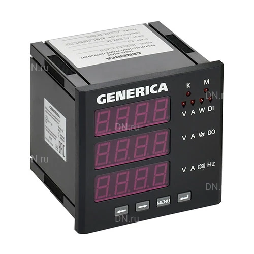 Мультиметры GENERICA LED 96х96мм, трехфазный, с интерфейсом RS-485, отображаемый диапазон от 0 до 9999, 220В, IP64