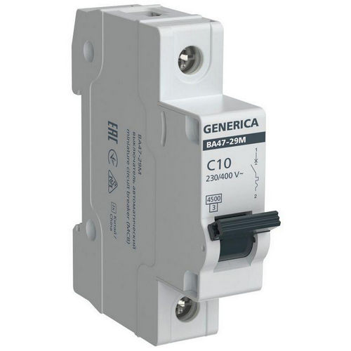 Автоматические выключатели однополюсные Generica ВА47-29М 1P (C), сила тока 6-63 A, тип расцепителя C, отключающая способность 4.5 кА