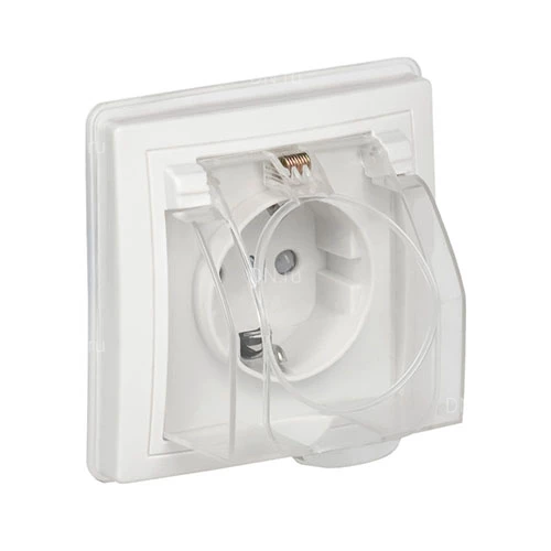 Розетки GENERICA KVARTA РСбш11-44 1-местные, сила тока - 16A, с заземлением, способ монтажа - cкрытый, материал - керамика, степень защиты - IP44, c защитными шторками, с крышкой