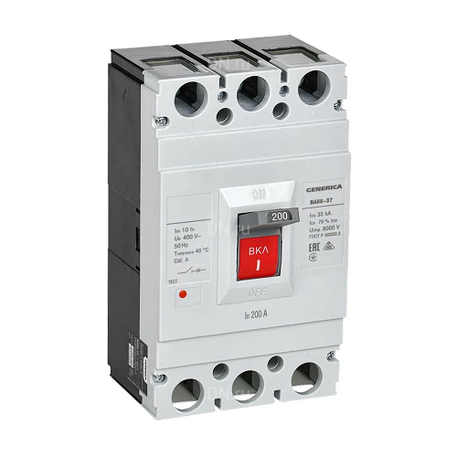 Автоматический выключатель в литом корпусе трехполюсный GENERICA ВА66-37 3P сила тока 16-250А, отключающая способность 18кА
