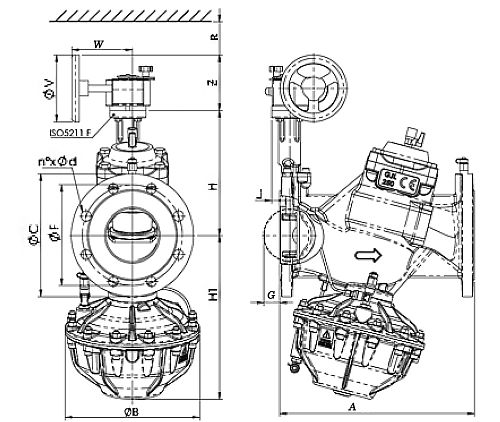 Клапан балансировочный Giacomini R206AF Ду125 Ру16 Kvs=172 фланцевый, автоматический, комбинированный, корпус - чугун