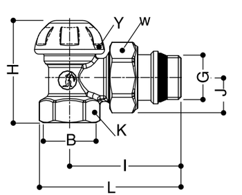 Клапан запорный для радиатора Giacomini R14TG 1″ Ду25 Ру16 ВР угловой