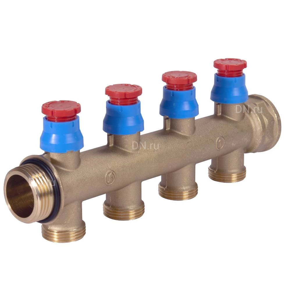 Коллектор сборный Giacomini R583VY 1″ Ду25 Ру10 выходов 3x3/4″, с регулирующими клапанами, межосевое расстояние - 50мм, корпус - латунь