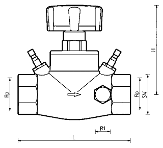Чертеж Вентиль балансировочный Herz Штремакс-GM Ду20 Ру10 с измерит. клапанами