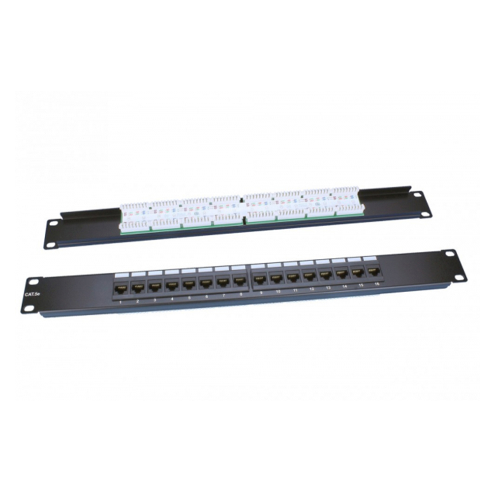 Патч-панель Hyperline PP3 19″ 16 портов RJ-45, Dual IDC, ROHS, категория - 5e, высота - 1U, корпус - сталь, цвет - черный