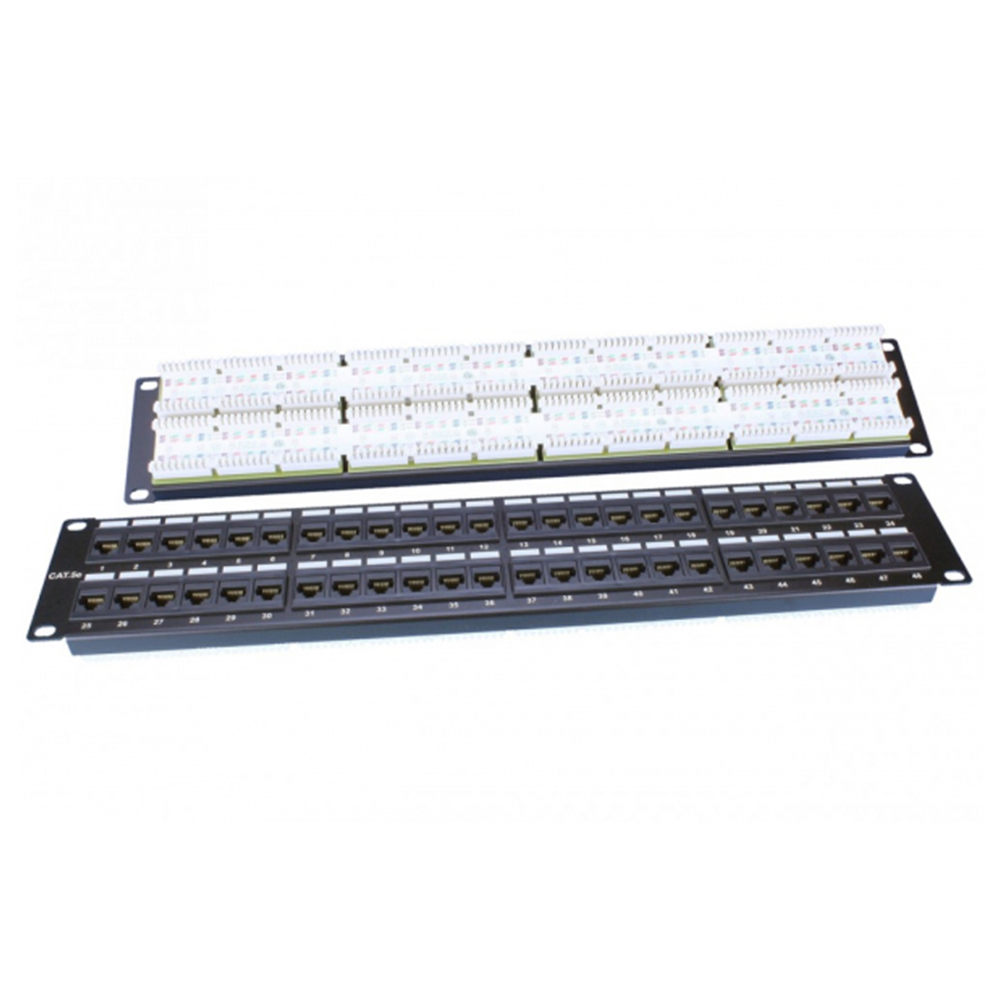 Патч-панель Hyperline PP3 19″ 48 портов RJ-45, Dual IDC, ROHS, категория - 5e, высота - 2U, корпус - сталь, цвет - черный