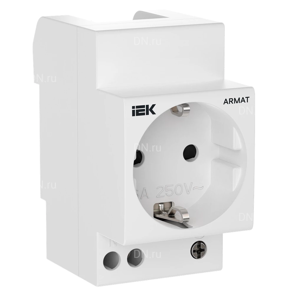 Розетка модульная IEK ARMAT с заземлением и защитными шторками, на DIN-рейку 45мм, 16А, 250В, IP20 AR-SOD-G-GND-S-016