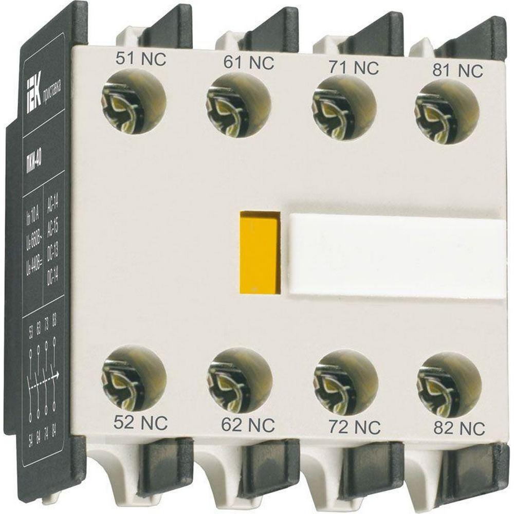 Приставка контактная IEK ПКИ-40, номинальный ток - 1.5-6 А, номинальное напряжение - 220/660 В, климатическое исполнение - УХЛ4, IP20