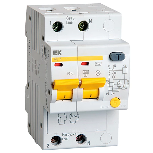 Автоматические выключатели дифференциального тока двухполюсные IEK АД12S C 2P, 20-63А, переменный