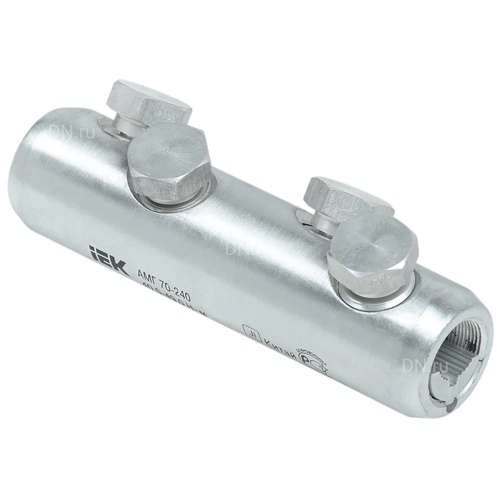 Гильза алюминиевая механическая IEK АМГ 70-240 со срывными болтами, сечение - 70-240мм2, напряжение - 35кВ, корпус - алюминий UZA-29-S70-S240-35