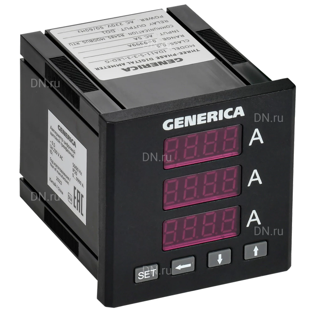 Амперметр цифровой GENERICA AD11 щитовой, трехфазный, размер - 72х72мм, с DO + RS485 IDA11-5-3-3-LED-G
