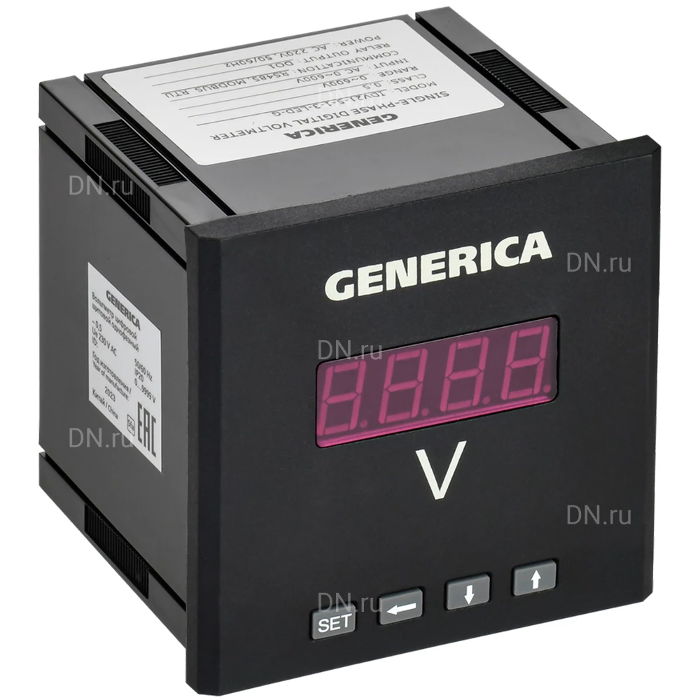 Вольтметр цифровой GENERICA VD21 щитовой, однофазный, размер - 96х96мм, с DO + RS485 IDV21-5-1-3-LED-G