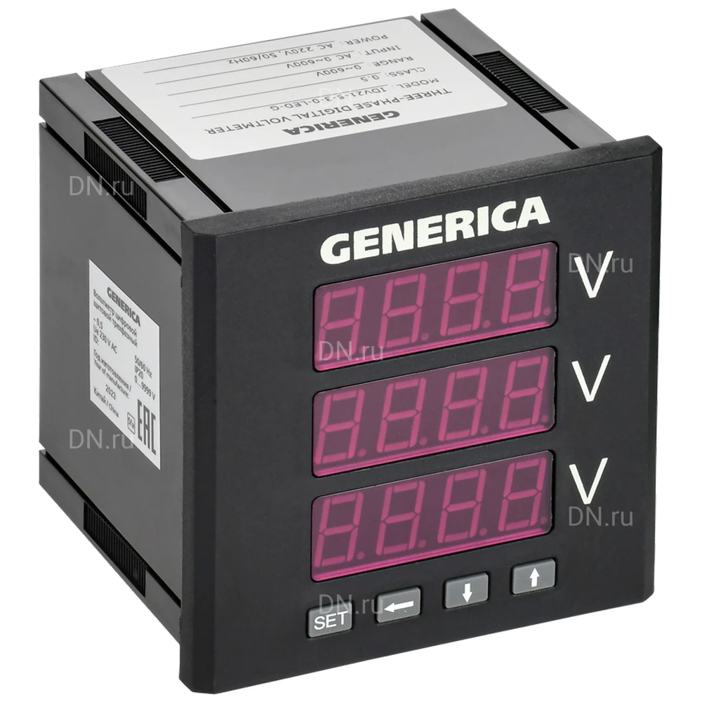 Вольтметр цифровой GENERICA VD21 щитовой, трехфазный, размер - 96х96мм IDV21-5-3-0-LED-G