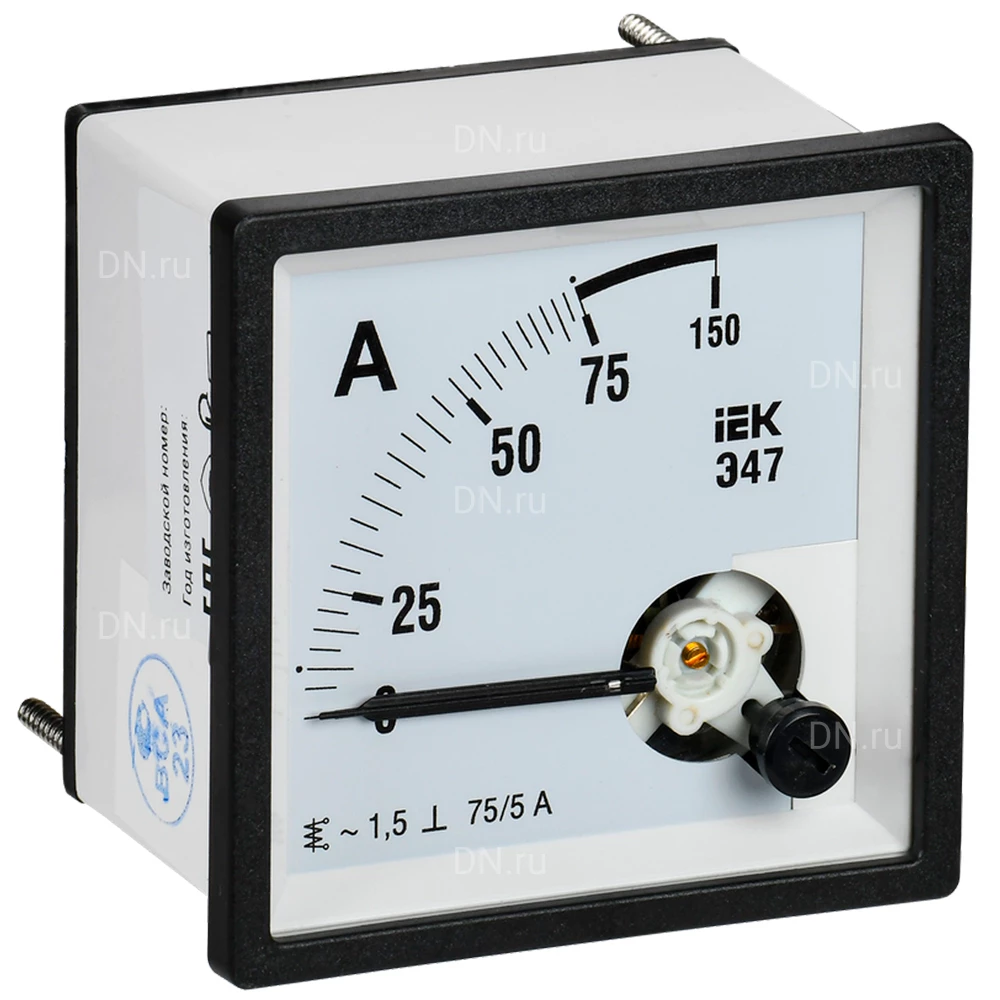 Амперметр IEK Э47 75/5А, класс точности 1.5, диапазон измерений - 0-75А, размер - 72х72мм IPA10-6-0075-E