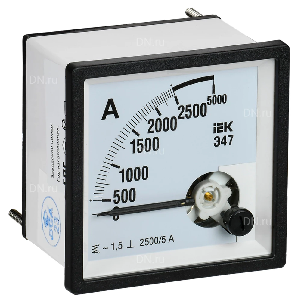 Амперметр IEK Э47 2500/5А, класс точности 1.5, диапазон измерений - 0-2500А, размер - 72х72мм IPA10-6-2500-E