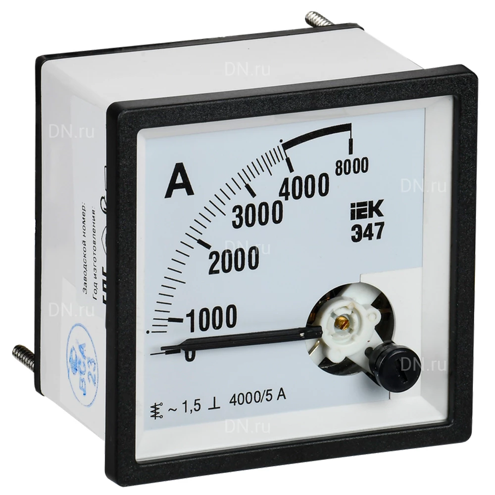 Амперметр IEK Э47 4000/5А, класс точности 1.5, диапазон измерений - 0-4000А, размер - 72х72мм IPA10-6-4000-E
