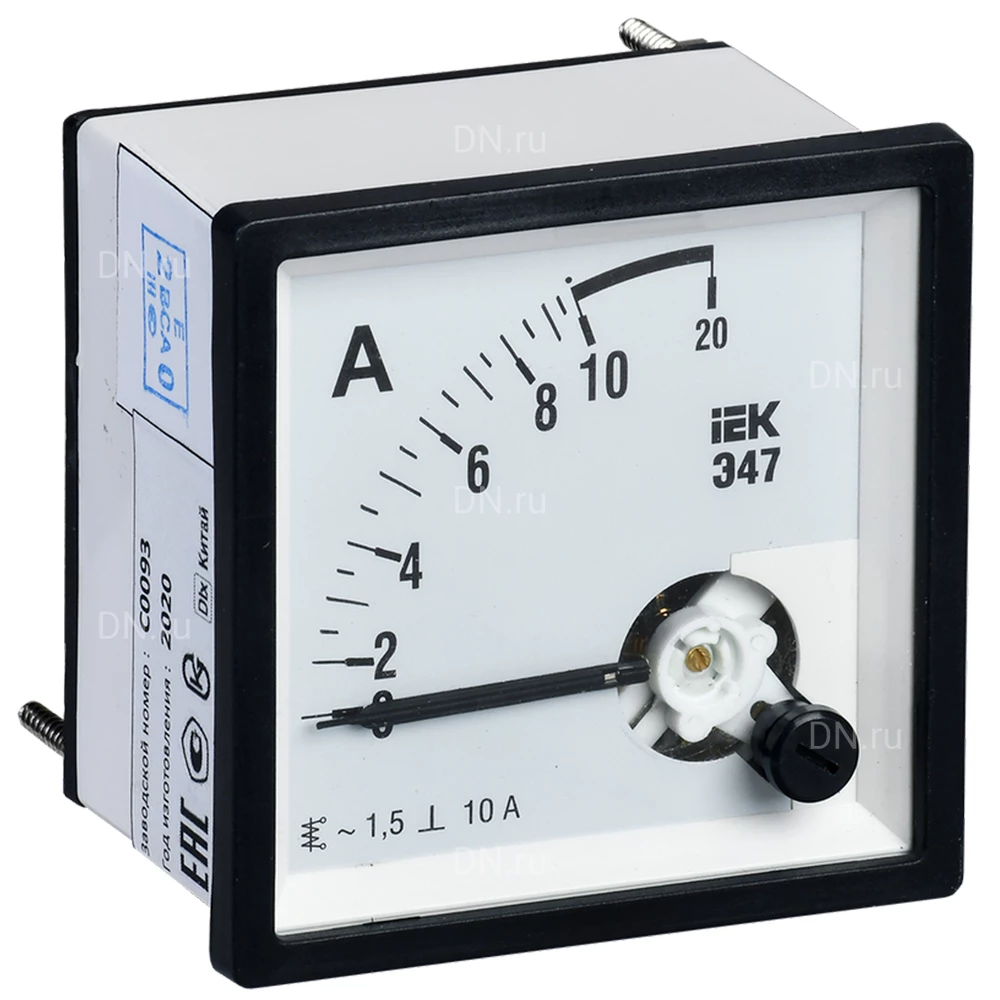 Амперметр IEK Э47 10А, класс точности 1.5, диапазон измерений - 0-10А, размер - 96х96мм IPA20-6-0010-E