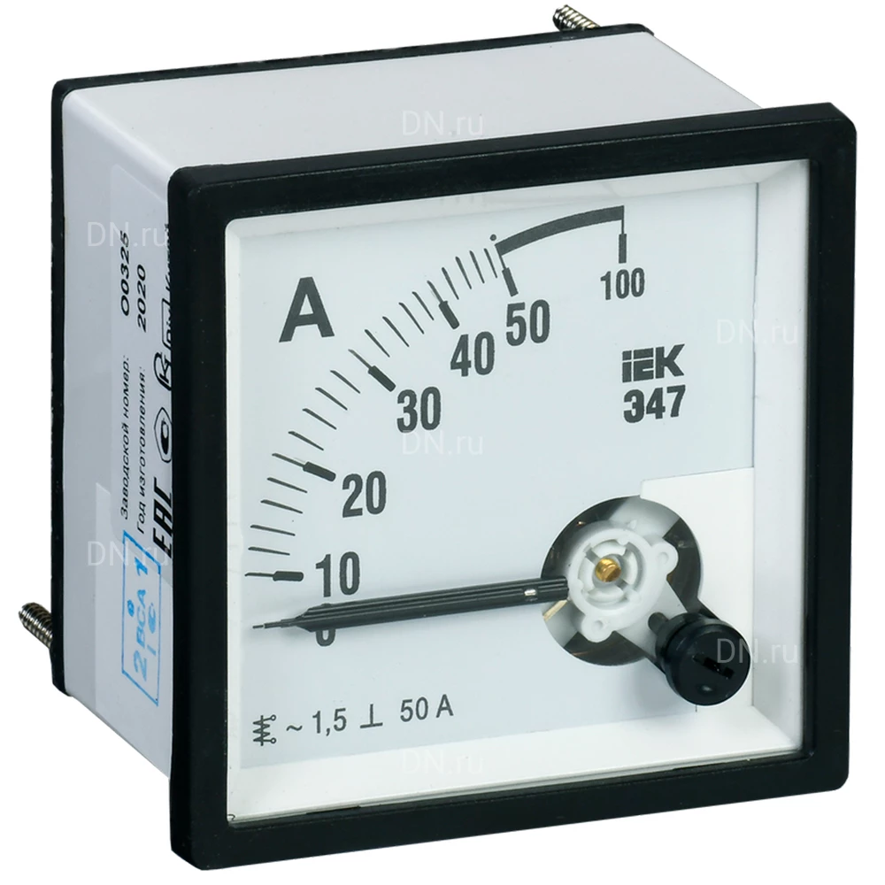 Амперметр IEK Э47 50А, класс точности 1.5, диапазон измерений - 0-50А, размер - 96х96мм IPA20-6-0050-E
