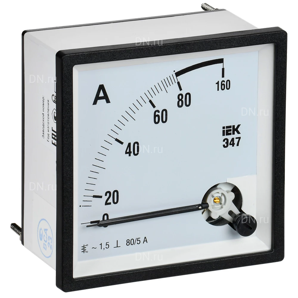 Амперметр IEK Э47 80/5А, класс точности 1.5, диапазон измерений - 0-80А, размер - 96х96мм IPA20-6-0080-E