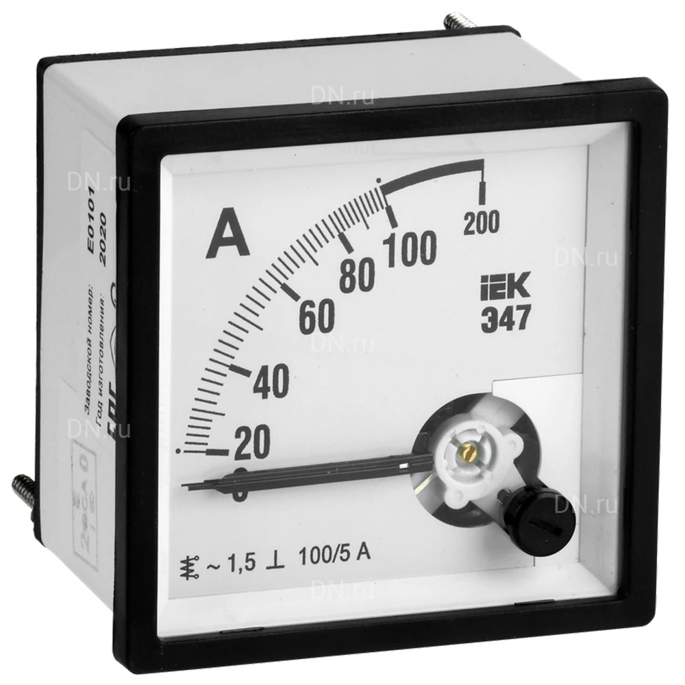 Амперметр IEK Э47 100/5А, класс точности 1.5, диапазон измерений - 0-100А, размер - 96х96мм IPA20-6-0100-E