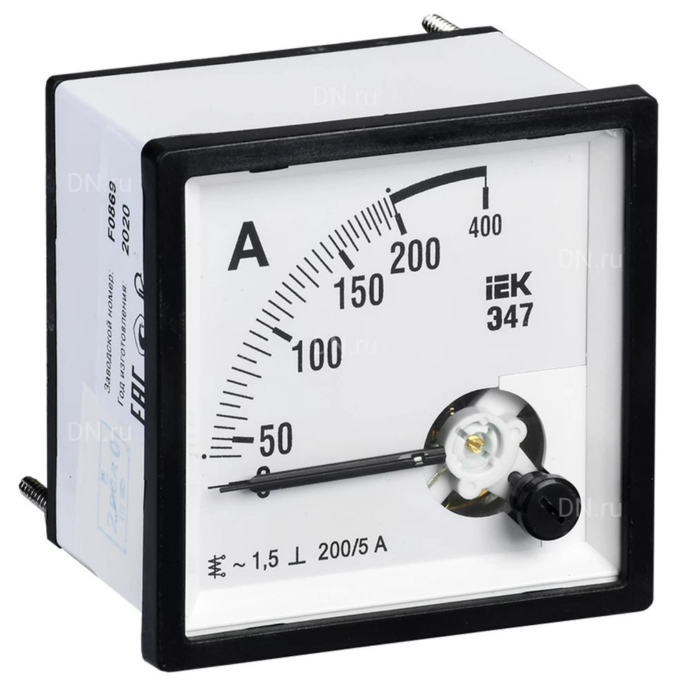 Амперметр IEK Э47 200/5А, класс точности 1.5, диапазон измерений - 0-200А, размер - 96х96мм IPA20-6-0200-E