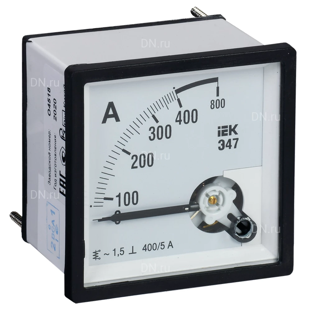 Амперметр IEK Э47 400/5А, класс точности 1.5, диапазон измерений - 0-400А, размер - 96х96мм IPA20-6-0400-E