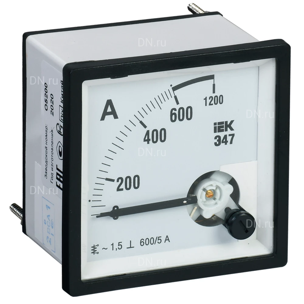 Амперметр IEK Э47 600/5А, класс точности 1.5, диапазон измерений - 0-600А, размер - 96х96мм IPA20-6-0600-E