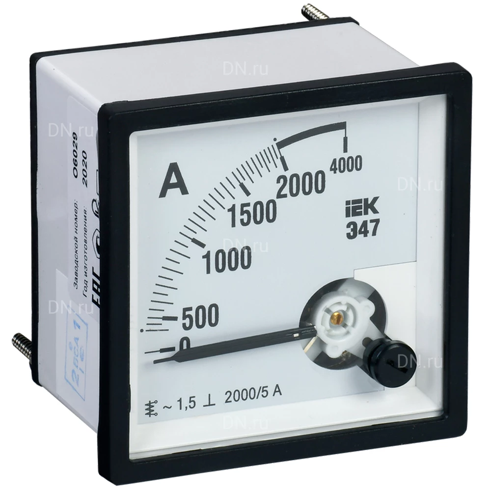Амперметр IEK Э47 2000/5А, класс точности 1.5, диапазон измерений - 0-2000А, размер - 96х96мм IPA20-6-2000-E
