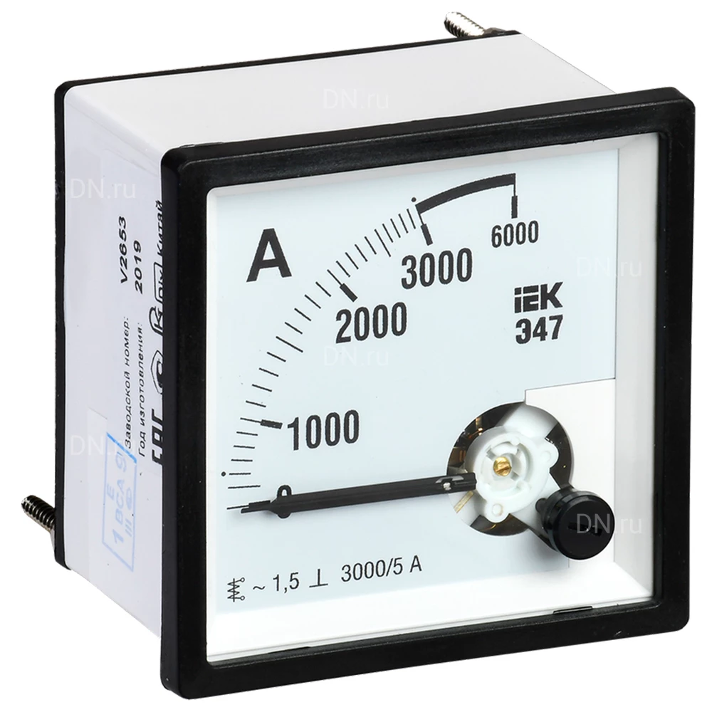 Амперметр IEK Э47 3000/5А, класс точности 1.5, диапазон измерений - 0-3000А, размер - 96х96мм IPA20-6-3000-E