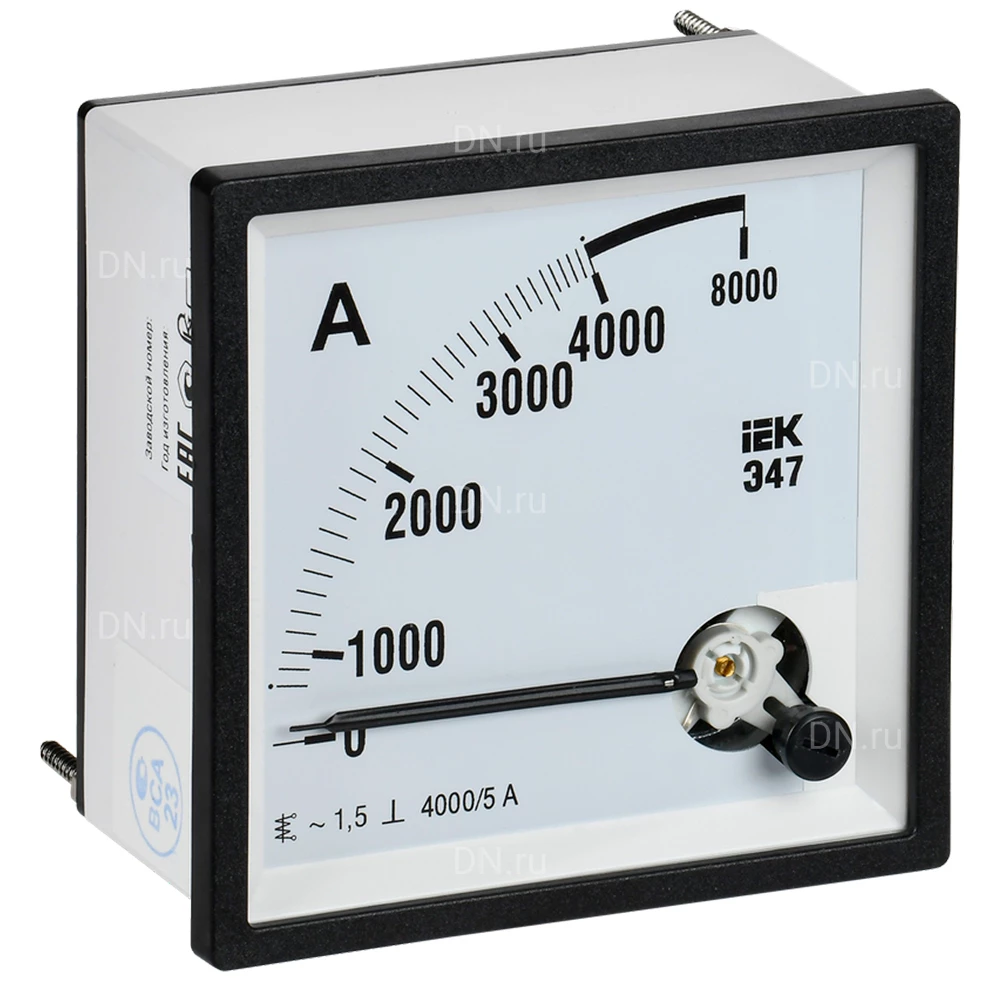 Амперметр IEK Э47 4000/5А, класс точности 1.5, диапазон измерений - 0-4000А, размер - 96х96мм IPA20-6-4000-E