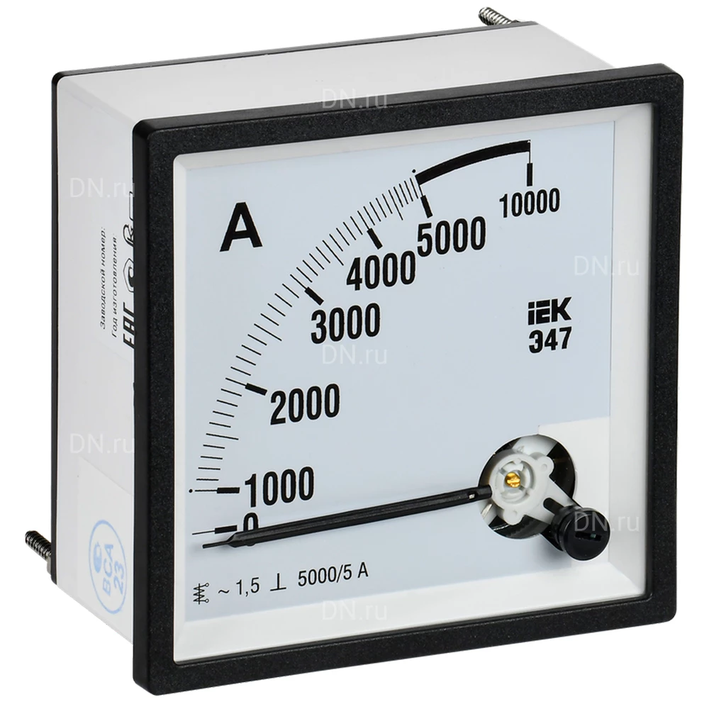 Амперметр IEK Э47 5000/5А, класс точности 1.5, диапазон измерений - 0-5000А, размер - 96х96мм IPA20-6-5000-E