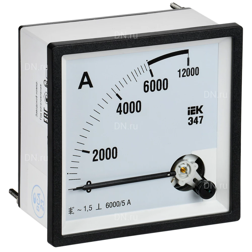 Амперметр IEK Э47 6000/5А, класс точности 1.5, диапазон измерений - 0-6000А, размер - 96х96мм IPA20-6-6000-E