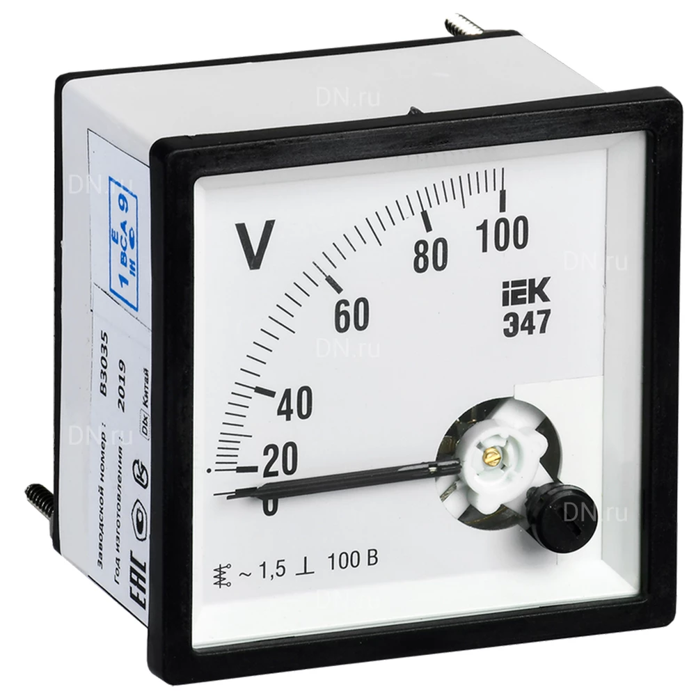 Вольтметр IEK Э47 100В, класс точности 1.5, диапазон измерений - 0-100В, размер - 72х72мм IPV10-6-0100-E