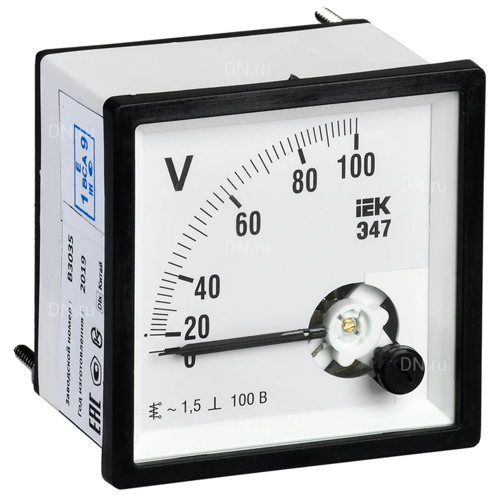 Вольтметр IEK Э47 100В, класс точности 1.5, диапазон измерений - 0-100В, размер - 96х96мм IPV20-6-0100-E