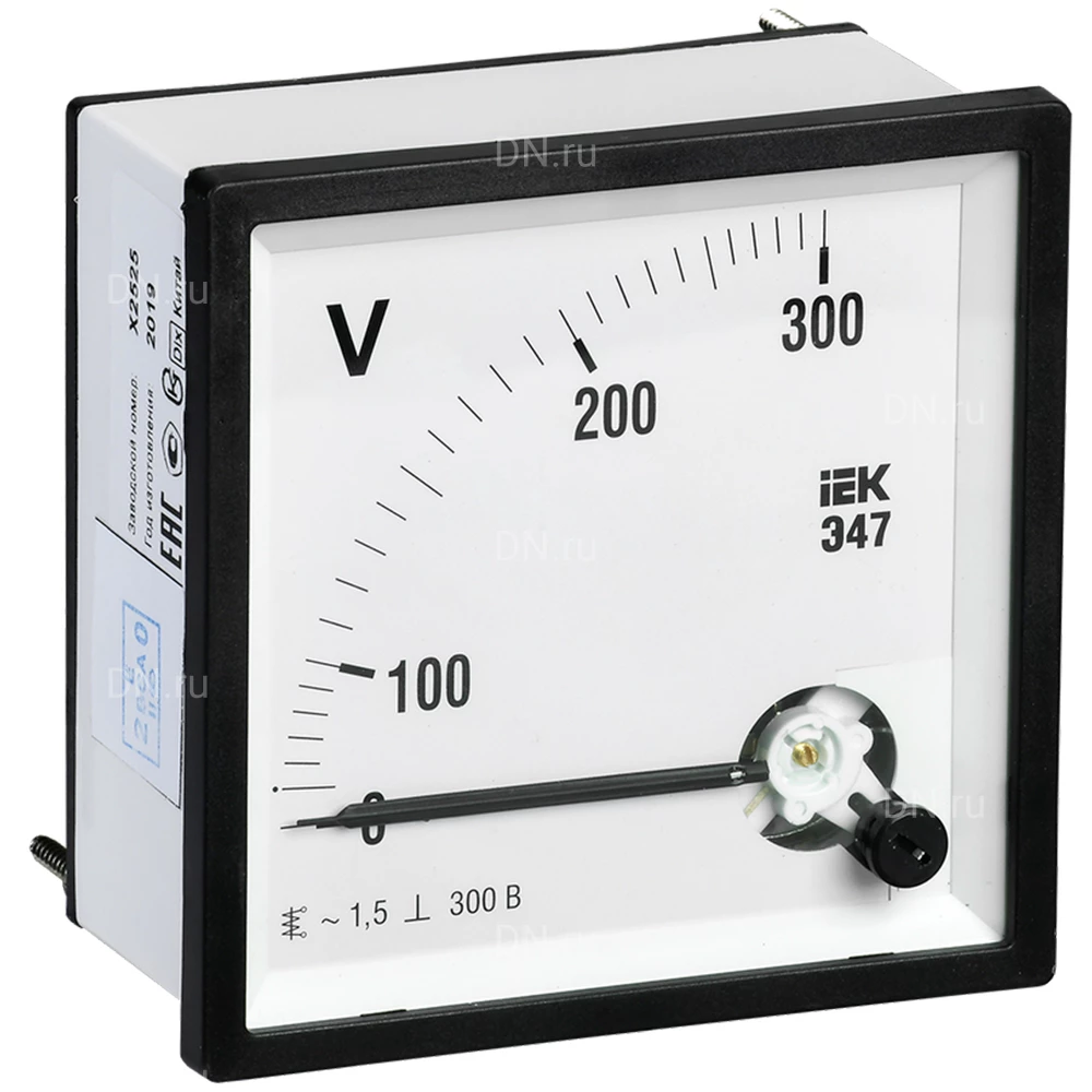 Вольтметр IEK Э47 300В, класс точности 1.5, диапазон измерений - 0-300В, размер - 96х96мм IPV20-6-0300-E