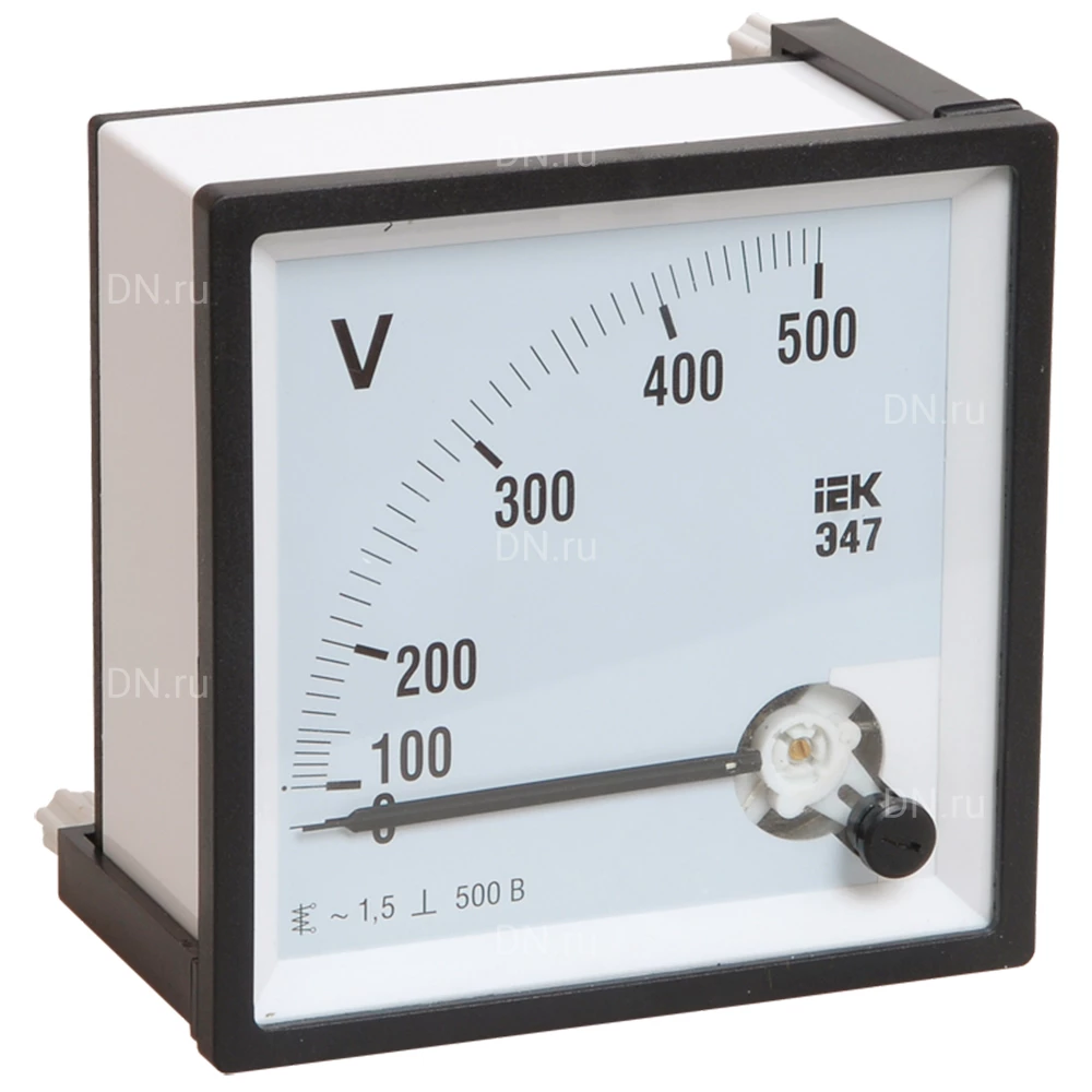 Вольтметр IEK Э47 500В, класс точности 1.5, диапазон измерений - 0-500В, размер - 96х96мм IPV20-6-0500-E