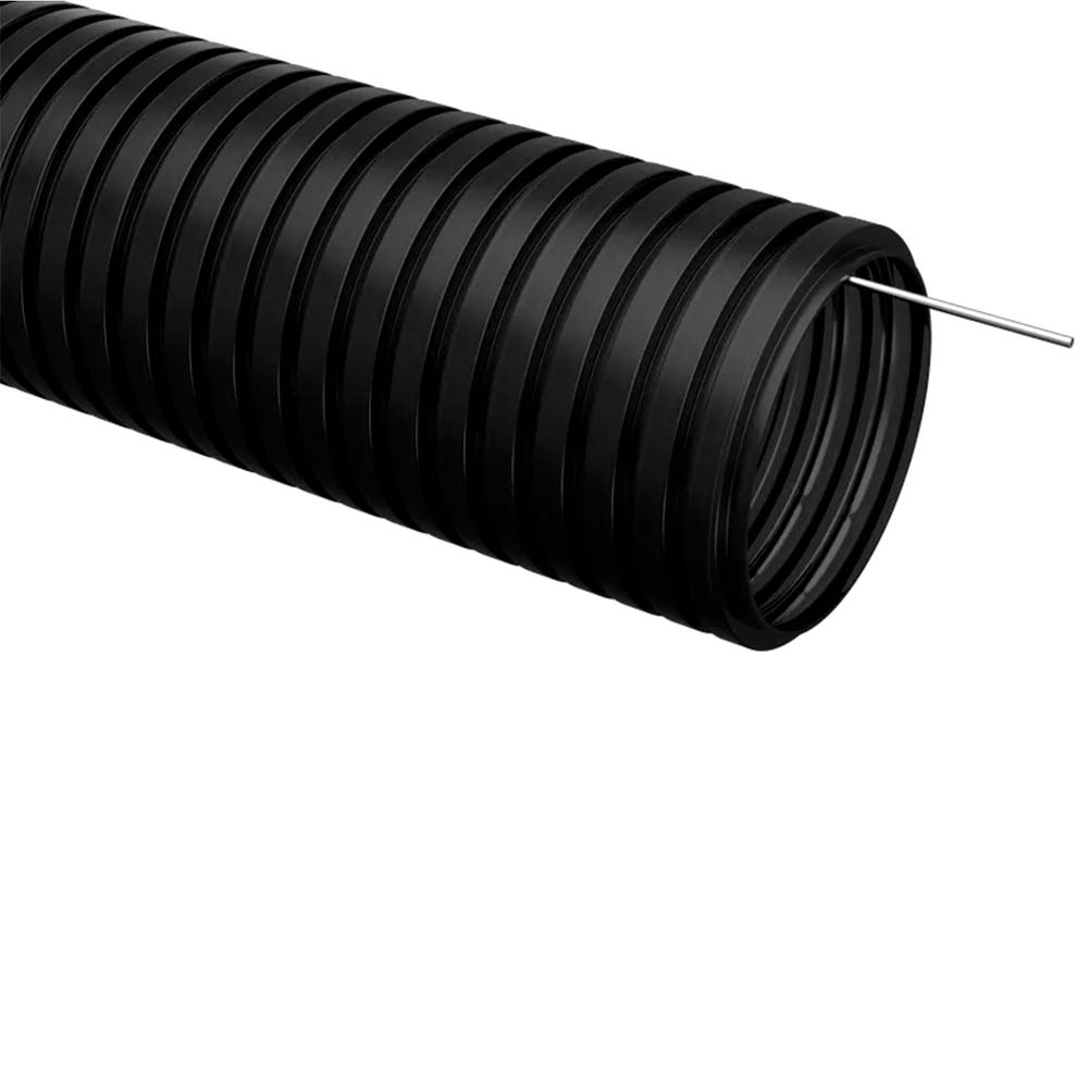 Труба гофрированная IEK Elasta Дн16 L100 легкая с протяжкой, внешний диаметр 16 мм, материал - ПНД, бухта 100 м, цвет черный