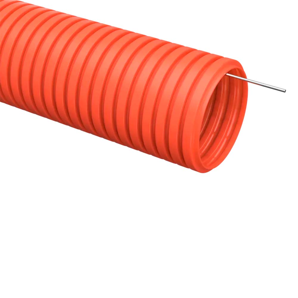 Труба гофрированная IEK Elasta Дн16 L100 легкая с протяжкой, внешний диаметр 16 мм, материал - ПНД, бухта 100 м, цвет оранжевый